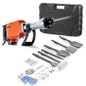 VEVOR Demolition Jack Hammer Concrete Breaker 2200W Electric Hammer 6 Chisel Bits (Color: Orange)