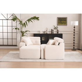 LY-029B WHITE COMPRESSION SOFA Combining Chaise Longue With 3-seater  Wood Grain Chenille Fabric, Full Sponge Compression Sofa,combined Sofa With (Option: Antique White)