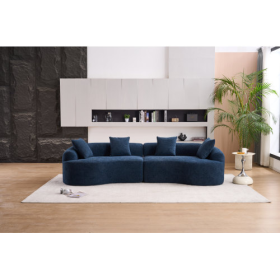 LY-025 COMPRESSION SOFA4 Seater Blue Sofa With Wood Grain Chenille Fabric, 30D ,60 Hardness Full Sponge,4 Pillows For Living Room, Home Furniture (Option: Antique Blue)