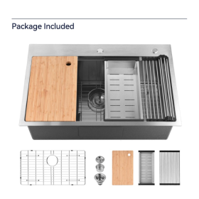 Kitchen Sink 33x22 Multifunctional Undermount Workstation Kitchen Sink S304 Stainless Steel Handmade Modern Single Bowl Kitchen Sink With Accesso (Option: Nano gray)