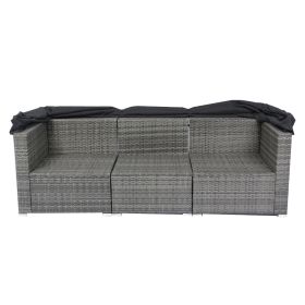 7-Piece Patio Set W Retractable Canopy   Wicker Rattan Sectional Sofa (Option: BlackGrey)