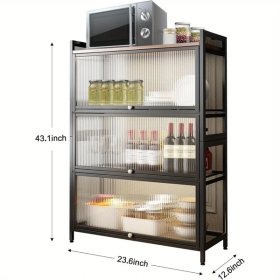 4-Tier Bakers Racks For Kitchens, Kitchen Storage Cabinets, Microwave Stand, Kitchen Shelves For Spices, Pots And Pans Cabinet Send With Of Brake (Color: black)